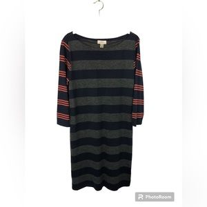 Loft Women’s Dress Wide Scoop Neck Stripe Tee Shirt No Belt Gray Navy